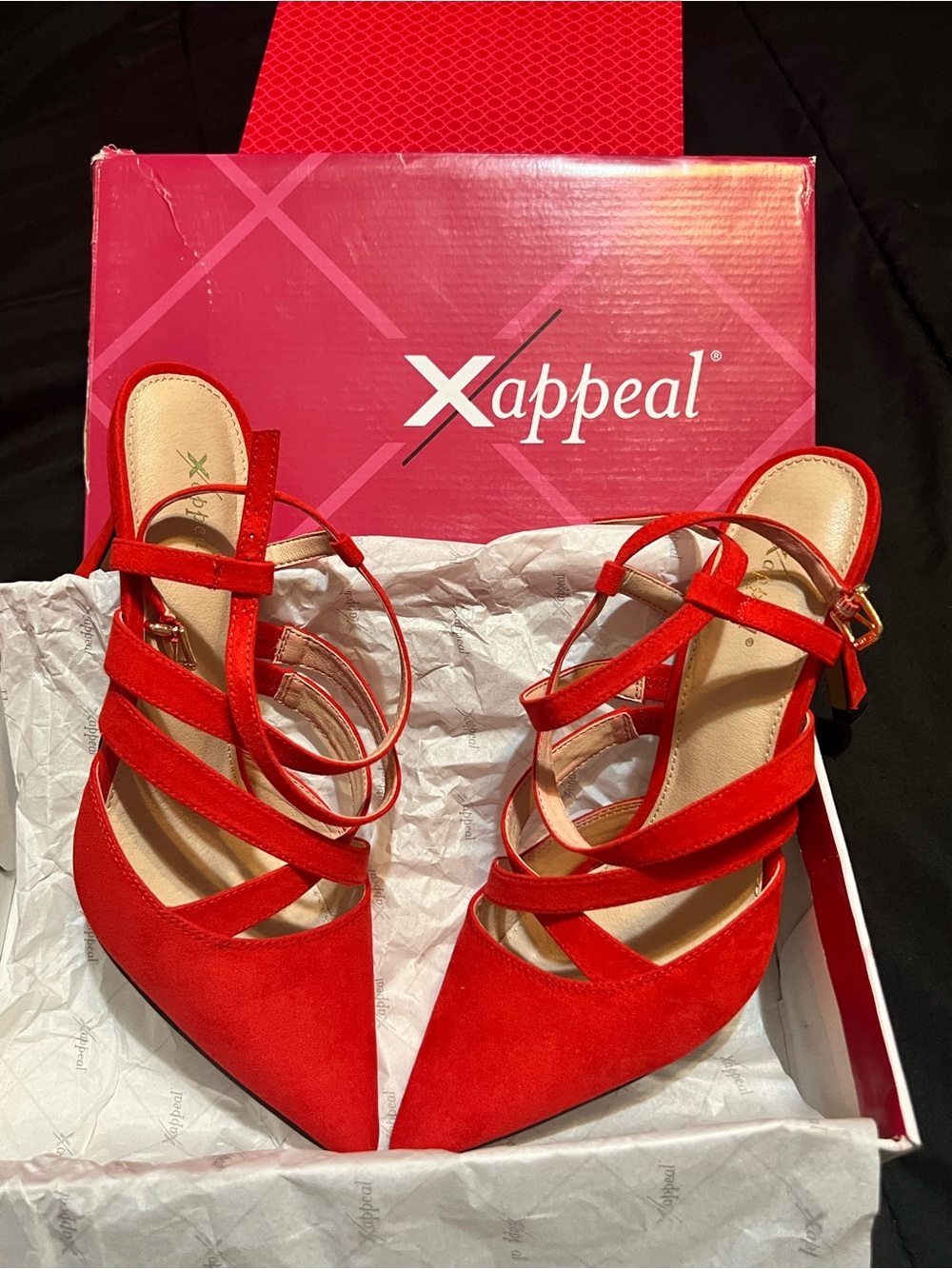Xappeal Maren Red Caged Strappy Pointed Toe Stiletto Heels Size 11